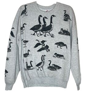 Vintage Gray Crewneck Sweatshirt with Black Goose Print